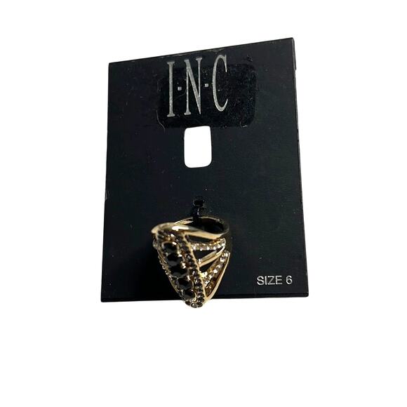 INC International Concepts Gold Ring w/ Silver & Black Rhinestones, Size 6, NWT! - Picture 1 of 2